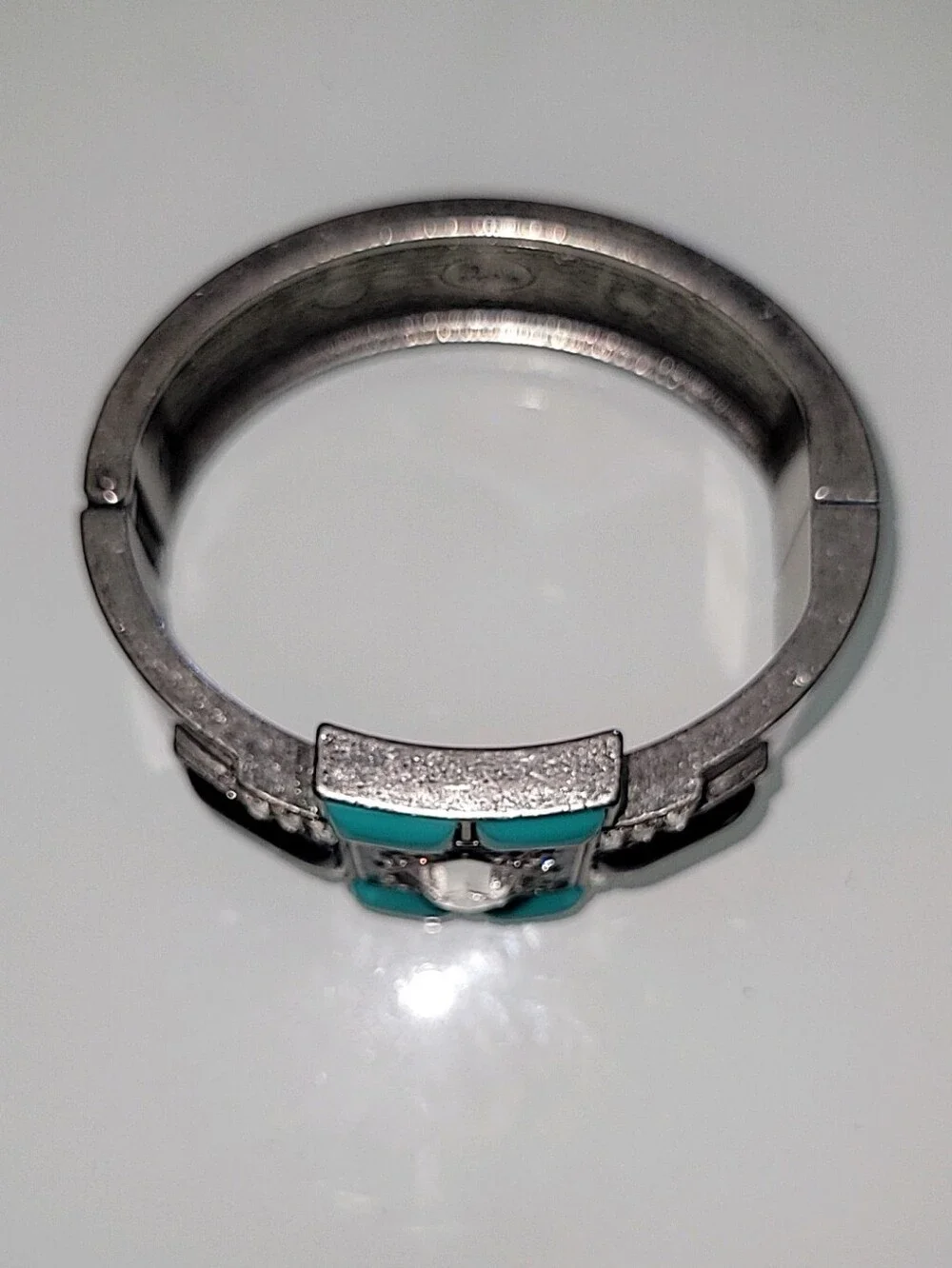 Lia Sophia Geometric Statement Cuff Bracelet Silver Tone Turquoise Black Crystal